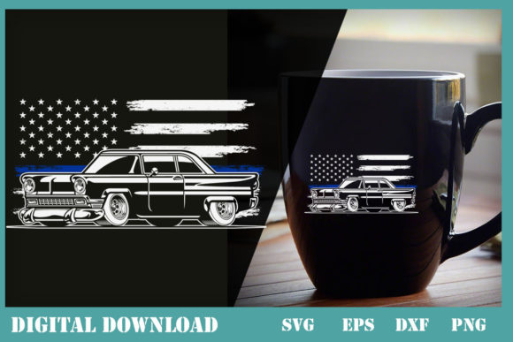 Ameican Flag with Old Car 3: Graphics & Print Templates