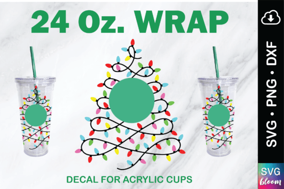 Christmas Tree Light 24 Acrylic Cup Wrap: Graphics & Print Templates