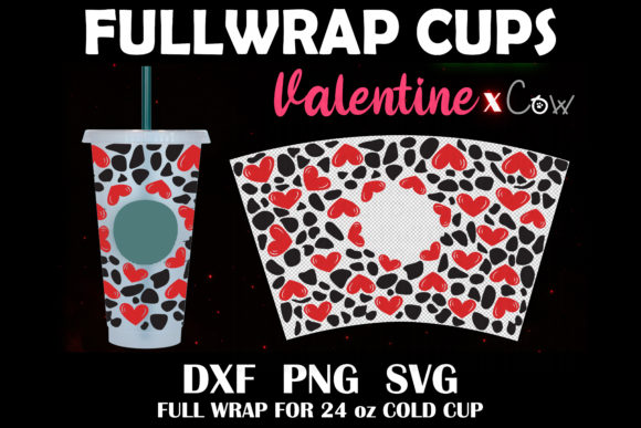 Full Wrap 24 Oz Cold Cup Cow Heart Graphics