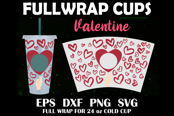 Full Wrap 24 Oz Cold Cup Mini Heart Graphics