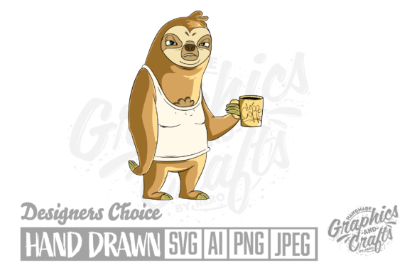 Funny Sloth with Coffee Character