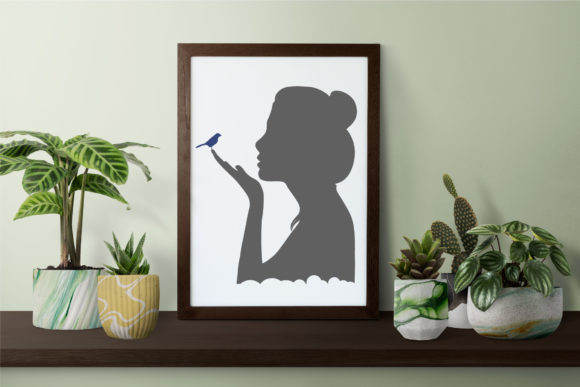 Girl and Bird Silhouette Cute Wall Frame: Graphics & Illustrations