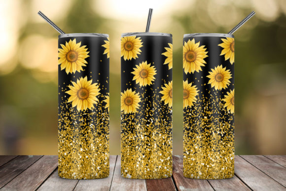 Glitter Sunflower Tumbler Wraps: Premium Graphics