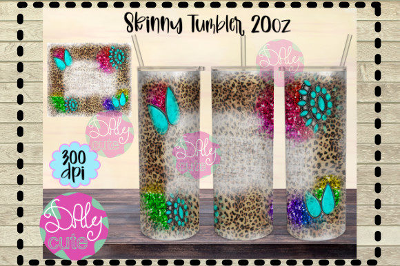 Leopard Turquoise Tumbler 20oz PNG Graphics & Print Templates