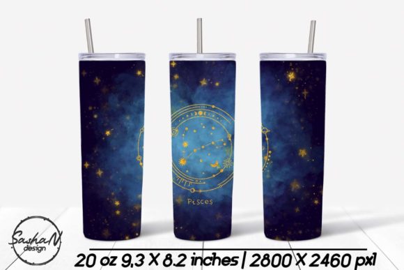 Pisces Zodiac Tumbler Sublimation Design: Graphics & Print Templates